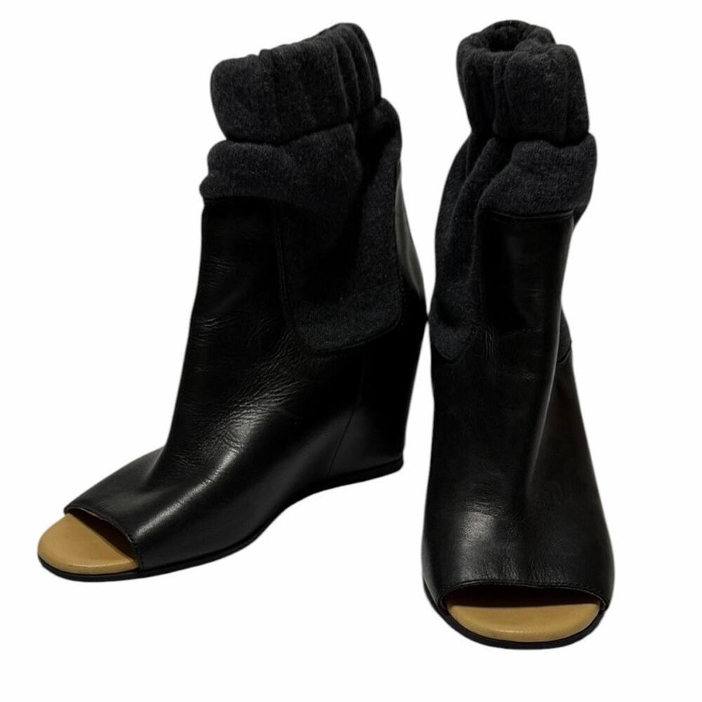 Maison Margiela Black Leather Wedge Open Toe Ankle Boots 36 EU 6 US
